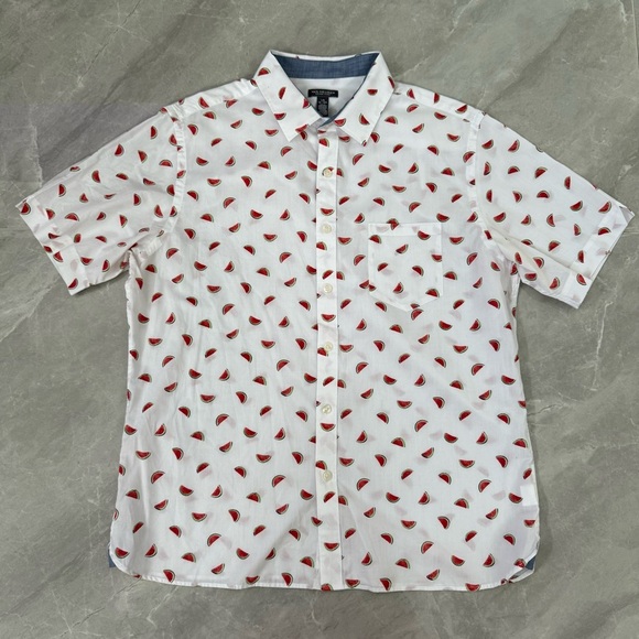 Men’s Van Heusen Never Tuck Watermelon Button Down Short Sleeve Shirt Large - Picture 1 of 16